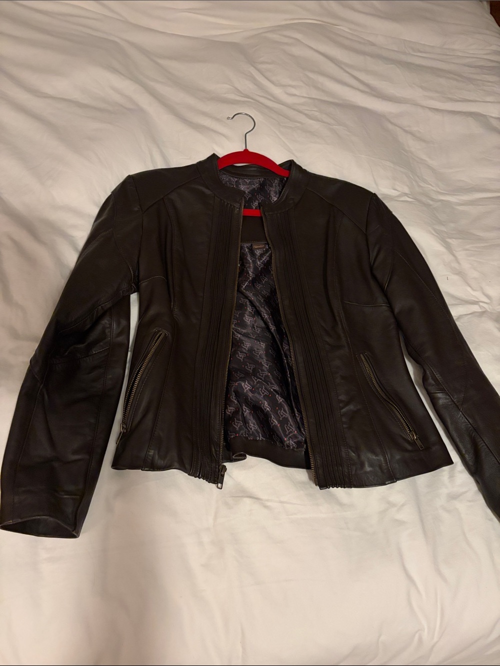 John Varvatos dark brown Leather Collarless Zip Jacket